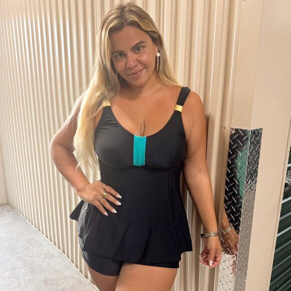 Plus Size Swimsuits for Women Two Piece Bathing Suits with Pockets,Flowy TankinI - Picture 6 of 11